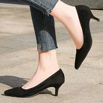 Женские туфли-лодочки на высоком каблуке, низкий каблук 5 см из флока на шпильке, профессиональная рабочая обувь с острым носком, повседневная рабочая обувь, большой размер 35–46 11 красный