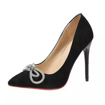 Женские туфли-лодочки на высоком каблуке с острым носком, женские туфли с бантом из кристаллов, женские туфли-лодочки, сексуальные туфли 35-44 35