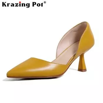 Женские туфли-лодочки на высоком каблуке с острым носком из натуральной кожи 34