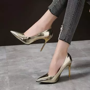 Женские туфли-лодочки на высоком каблуке, серебристые, сексуальные, лакированные, серебристые, туфли на шпильках, модные, роскошные, свадебные, вечерние, большого размера 34 золотой