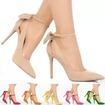 Женские туфли-лодочки на высоком каблуке, сексуальные, модные, с бантом, 11 см, с острым носком, тонкий ремешок на щиколотке, женские, красные, свадебные туфли 35 оранжевый