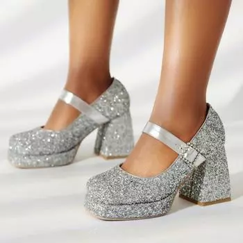 Женские туфли-лодочки на высоком каблуке, туфли Мэри Джейн на платформе, блестящие, золотистые, серебряные, танцевальные, свадебные, вечерние, женские, большого размера 45 34 золотой