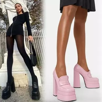 Женские туфли-лодочки на высоком непромокаемом высоком каблуке, туфли на платформе с квадратным носком, женские вечерние вечерние пикантные туфли, большой размер 35 чёрный