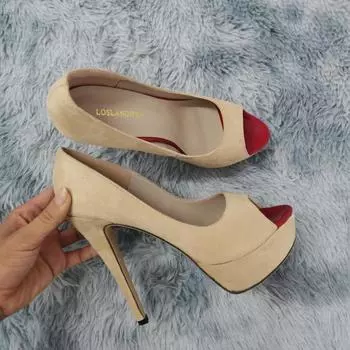 Женские туфли-лодочки, новая мода, пикантные туфли на высоком каблуке с открытым носком 14 см, бархатная женская обувь на платформе и тонком каблуке, красная свадебная женская обувь для вечеринок и танцев 35 красный