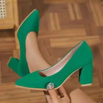 Женские туфли-лодочки Новые квадратные каблуки Сексуальные свадебные туфли на высоком каблуке Женская мода для отдыха Большие размеры каблуков Женские туфли на высоком каблуке 34 абрикосовый