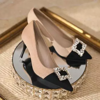 Женские туфли-лодочки, новые модные и сексуальные, со стразами, квадратной пряжкой, на высоком каблуке, женские туфли-шпильки 34