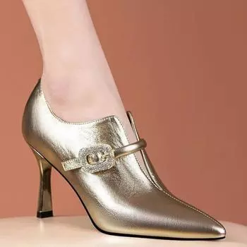 Женские туфли-лодочки, новые модные высококачественные ботильоны на шпильке, осенне-весенние повседневные туфли из лакированной кожи на высоком каблуке для женщин 35