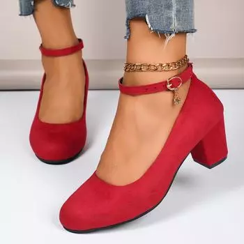 Женские туфли-лодочки, новые осенние туфли на толстом каблуке для женщин, однорядные туфли с пряжкой и мелким носком, женские туфли-лодочки большого размера для работы 35
