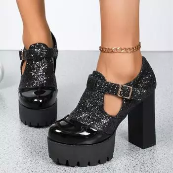 Женские туфли-лодочки Новые Туфли Мэри Джейн с глубоким ртом Яркие кожаные Туфли Женские туфли на платформе Офисная модель Туфли на высоком каблуке Женские туфли Zapatos De Mujer 36