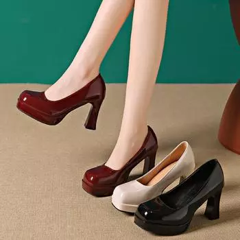Женские туфли-лодочки, новые весенне-летние туфли на платформе и высоком каблуке, женские офисные туфли с квадратным носком, роскошные туфли на высоком каблуке для женщин 35 бежевый