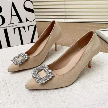 Женские туфли-лодочки, новые весенние и осенние, повседневные, модные, свадебные туфли с жемчугом, на шпильках, со стразами, сексуальные, удобные, на высоком каблуке 35