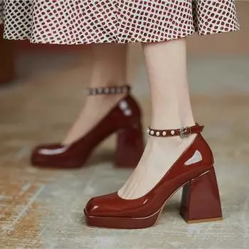 Женские туфли-лодочки, осенняя мода, высокие каблуки, женские, корейский стиль, универсальные туфли Мэри Джейн на толстом каблуке, туфли для вечеринок с жемчужной пряжкой 35 покинуть белый