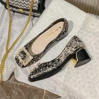 Женские туфли-лодочки Pearl Thick Mid Health Женские туфли Square Toe Новые осенние повседневные женские туфли большого размера 41-43 Zapatillas Mujer 35 абрикосовый