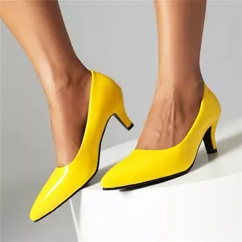 Женские туфли-лодочки, перчатки-туфли на толстом высоком каблуке с острым носком, женская модная карьерная обувь, весна-осень, белый, оранжевый, желтый 46 33 чёрный