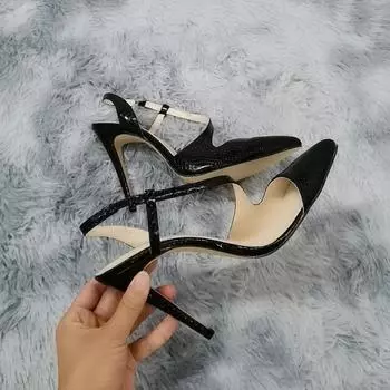 Женские туфли-лодочки с открытой пяткой, сексуальные туфли на шпильке с ремешком на щиколотке, высокие каблуки с крокодиловым зерном, с острым носком, женские туфли для вечернего платья, свадебные туфли 35 белый