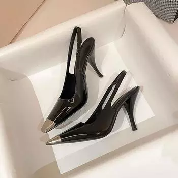 Женские туфли-лодочки с босоножками с квадратным носком на тонком высоком каблуке, лаконичный дизайн, женская модная карьерная обувь, летние черные 43 33 чёрный