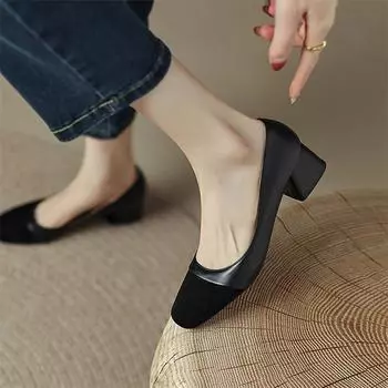 Женские туфли-лодочки с квадратным носком на массивном среднем каблуке, разноцветные лаконичные женские модные карьерные туфли, весна-осень, черный абрикос 43 33 чёрный