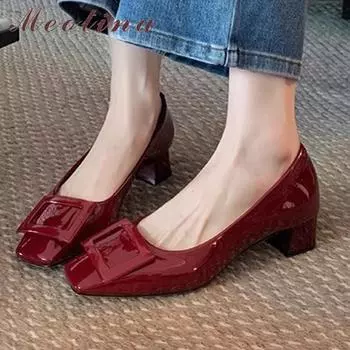 Женские туфли-лодочки с квадратным носком на массивном среднем каблуке, перчатки с металлическими украшениями, женская модная карьерная обувь, весна-осень, черные 40 34 чёрный