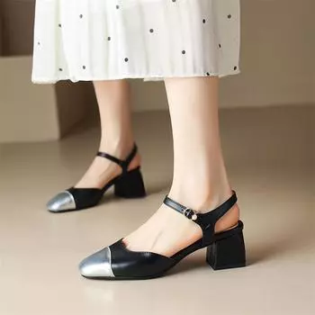 Женские туфли-лодочки с квадратным носком на массивном среднем каблуке с пряжкой, разноцветные лаконичные женские модные карьерные туфли, летние бежевые, черные 43 33 бежевый