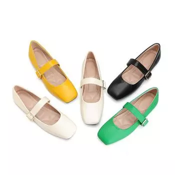 Женские туфли-лодочки с квадратным носком Туфли Мэри Джейн Удобные повседневные туфли без застежек Балетки с пряжкой на ремешке Офисные туфли Мэри Джейн для женщин 35 чёрный