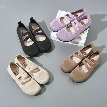 Женские туфли-лодочки с мягкой подошвой и легкой серой тканью, дышащий трикотажный дизайн для комфорта в течение всего дня, повседневные туфли Мэри Джейн с круглым носком 36 чёрный