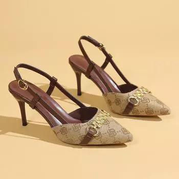 Женские туфли-лодочки с острым носком и открытой пяткой на высоком каблуке для женщин Осенняя мода Сексуальная вечеринка Панк Готика Каблуки Женщины Zapatos De Mujer 35