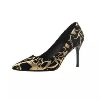 Женские туфли-лодочки с острым носком на каблуке Сексуальные элегантные босоножки для вечеринок Роскошные туфли на шпильках Обувь для платья Винтажное золото 35