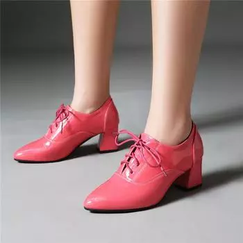 Женские туфли-лодочки с острым носком, на массивном высоком каблуке, на шнуровке, женская модная повседневная обувь, весна-осень, бордовый, черный, розовый, красный 43 33 чёрный