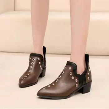 Женские туфли-лодочки с острым носком, на толстом среднем каблуке с заклепками и металлическими украшениями, женская модная повседневная обувь, весенне-осенняя обувь черного цвета, цвета хаки 43 34 чёрный