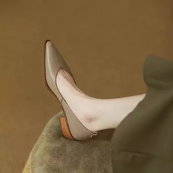 Женские туфли-лодочки с острым носком на толстом каблуке, весна-осень, офисные женские платья, модная элегантная обувь из мягкой кожи, женская бабушкина обувь 39 коричневый