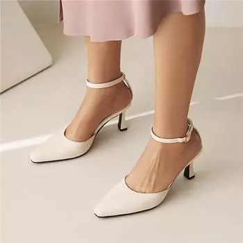 Женские туфли-лодочки с ремешком на щиколотке, пикантные туфли на высоком каблуке с пряжкой и острым носком, женская модная обувь, летняя обувь черного, бежевого цвета 43 34 бежевый