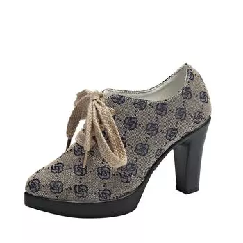 Женские туфли-лодочки с вышитыми цветами 2024 года, новые модные сексуальные туфли-лодочки, удобные дизайнерские туфли на шнуровке с каблуком 9 см и острым носком 35 серый