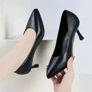 Женские туфли-лодочки, сексуальные, модные, мягкие, кожаные, на высоком каблуке, весенние, новые, тонкие, на высоком каблуке, 2024, новые туфли на шпильке, черные, большого размера 34