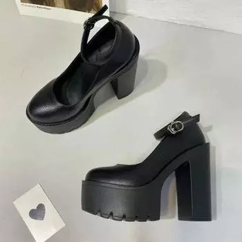 Женские туфли-лодочки Сексуальные туфли на толстом высоком каблуке на платформе Черные туфли для вечеринки и свадьбы Женские босоножки на высоком каблуке на платформе 35