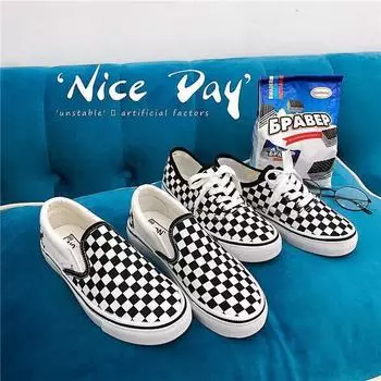 Женские туфли-лодочки Slip-On Canvas Checkerboard 2024 года: Повседневная обувь на плоской подошве для студентов на весну 37