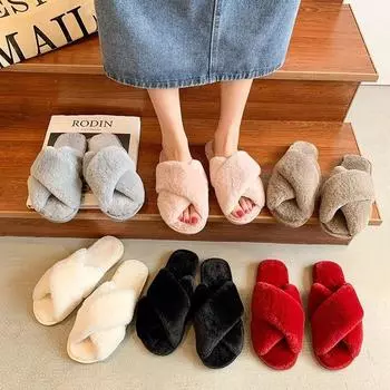Женские туфли-лодочки Slip on, женские шлепанцы, черные, розовые, уютные домашние тапочки с мехом, зимние женские домашние тапочки с искусственным мехом, модная теплая обувь 36 белый