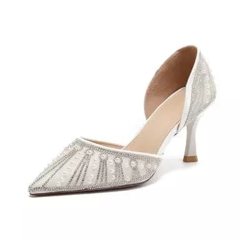 Женские туфли-лодочки со стразами, острым носком, неглубокие босоножки на каблуке 7 см, элегантные женские туфли 35