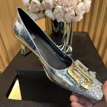 Женские туфли-лодочки со стразами, свадебные туфли невесты для женщин, элегантные, удобные, на толстом каблуке, с квадратной головкой, женские туфли Zapatos De Mujer 35