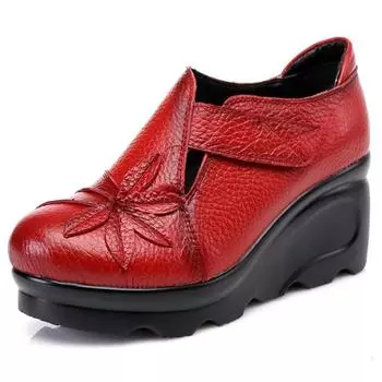 Женские туфли-лодочки в стиле ретро с цветочным принтом, осень 2021, женские туфли ручной работы на высоком каблуке на танкетке, женские прогулочные модельные туфли на платформе 35 чёрный