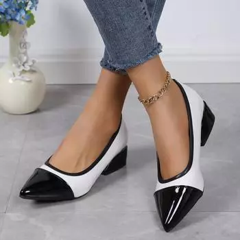 Женские туфли-лодочки весна-осень на квадратном каблуке с дышащим острым носком и нескользящей подошвой, модные туфли для работы и свадьбы, Zapatillas Mujer 35 черный белый