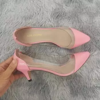 Женские туфли-лодочки весна осень сексуальные прозрачные туфли из ПВХ 5 см на низком каблуке модные туфли с острым носком на высоком каблуке для вечеринки и свадьбы 35