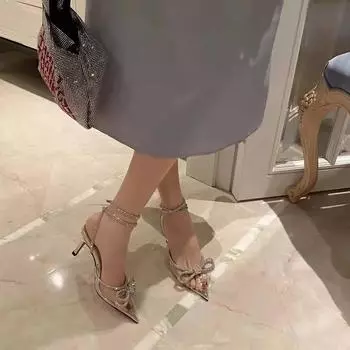 женские туфли-лодочки весна/осень женская обувь мода бабочка-узлом узкие полосы блестящие пэчворк перекрещивающиеся кристаллы остроносые туфли-лодочки 36 чистый