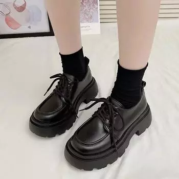 Женские туфли-лодочки Женская осенняя новая черная обувь на платформе с плоскими каблуками Женские мокасины Слипоны Туфли-лодочки Дизайнерские повседневные кожаные оксфорды 35