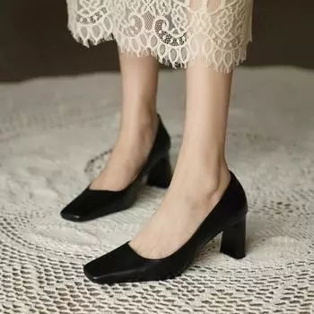 Женские туфли-лодочки, женские милые туфли на толстом высоком каблуке, модные пикантные офисные платья с острым носком, рабочие туфли-лодочки, милые туфли, женская обувь 34
