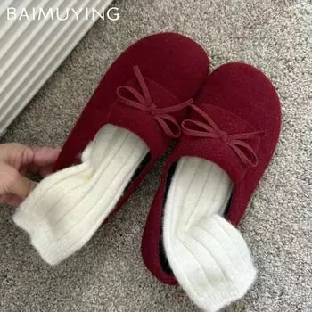 Женские туфли-лоферы Bow Flats из замши, повседневная дизайнерская зимняя обувь 2025 года, тренд, новый бренд, удобные нескользящие туфли Chaussures Femme 35 чёрный