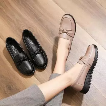 Женские туфли-лоферы из натуральной кожи для женщин среднего и пожилого возраста, удобная мягкая подошва, плоская рабочая обувь, туфли для медсестер с бантом 35