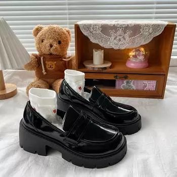 Женские туфли-лоферы Marry Jane, весна-осень, панк-обувь на платформе, без застежек, модные туфли из искусственной кожи, женские туфли на плоской подошве, черные 35 чёрный