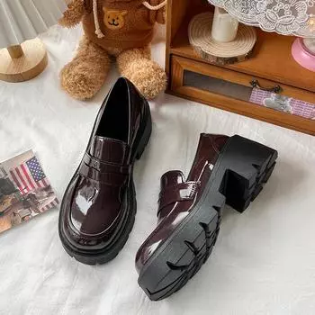 Женские туфли-лоферы Marry Jane, весна-осень, панк-обувь на платформе, без застежек, модные туфли из искусственной кожи, женские туфли на плоской подошве, черные 35 чёрный
