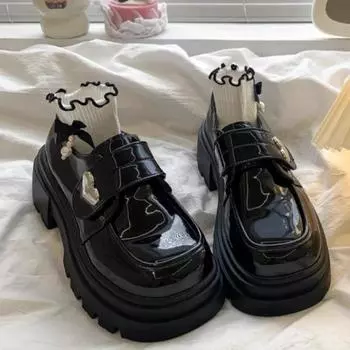 Женские туфли-лоферы на очень высоком каблуке, весна 2024 г., лакированная кожа, туфли-лодочки на толстой платформе, женские, черные, Jk Uniform Shoes 35-40 35