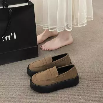 Женские туфли-лоферы на платформе, замшевые туфли на плоской подошве, повседневная обувь весна-осень 2024 года, новый тренд, удобные замшевые туфли-лоферы Zapatos 35 коричневый